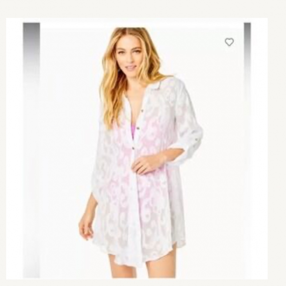 Lilly Pulitzer Natalie Women's Shirtdress White Swim Cover Size Large